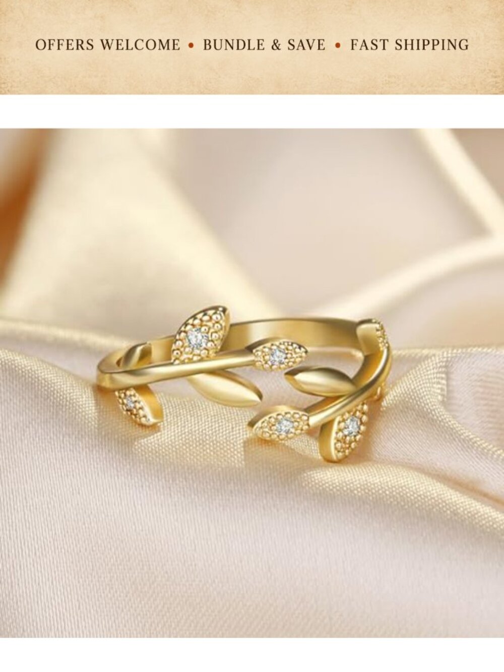 18K Gold Plated Stackable Rings Adjustable Open Cubic Zirconia - Picture 6 of 6